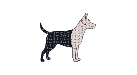 Fototapeta premium Dog Silhouette Filled with Bone Pattern Minimalist Design Isolated on White