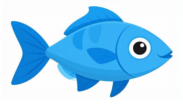 An illustration of a small blue fish viewed from the side in a simple design