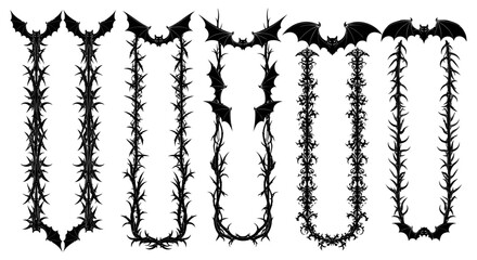 Obraz premium black bats and thorns letter u set isolated on white background halloween