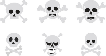 Obraz premium Skull Cross Bone Icon set Collection Group with Pirate Symbol, Danger Sign, Poison Emblem, Hazard , Gothic Tattoo Design, Halloween Graphic for Sticker Logo Print Poster Banner.