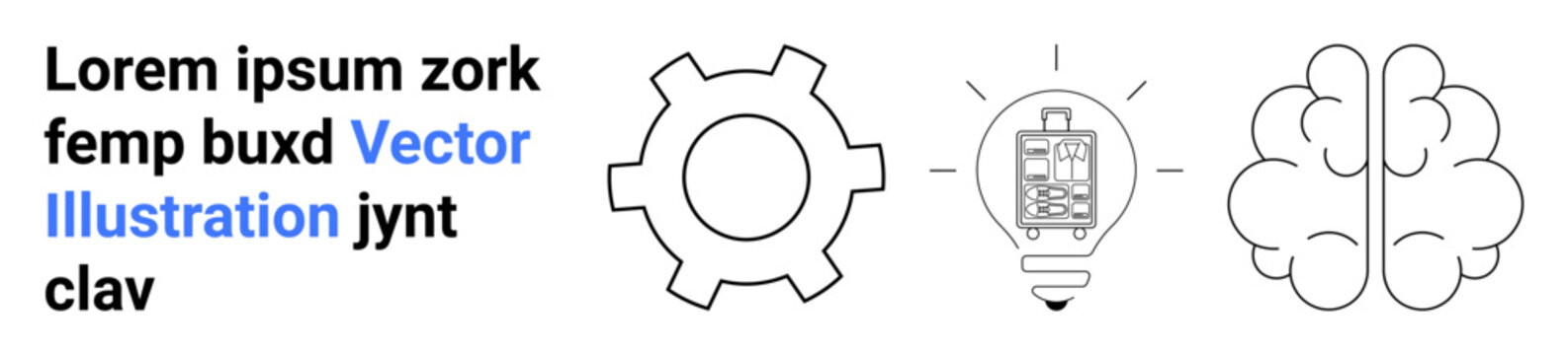 Abstract gear, light bulb with circuitry, and brain outline symbolize ideas, innovation, technology, problem-solving, creativity, teamwork and artificial intelligence. Ideal for simple landing page