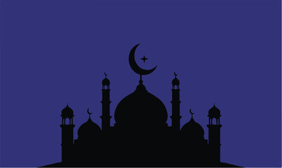 A silhouette of a mosque against a dark blue background © Adiba