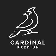 Fototapeta premium Minimalist Line Art Cardinal Bird Logo Design Perched on Branch with Premium Text Branding