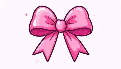 A cute, illustrated, and glossy bow in various shades of pink. It is centered on a white background, giving it a bright and cheerful look