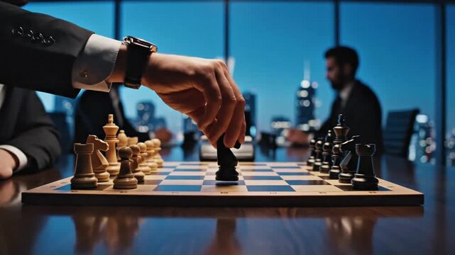 Chessboard on conference table business strategy competition concept