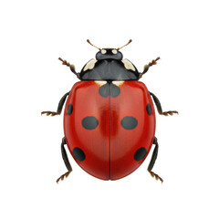 A single seven-spot ladybug, crimson red and glossy, hyper-detailed on a sterile transparent surface from an direct overhead view, extreme biological accuracy concept
