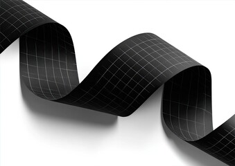 A textured black ribbon with a grid pattern, floating over a white background