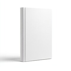 A white book stands upright, front cover facing the viewer, slightly angled, shadow on white