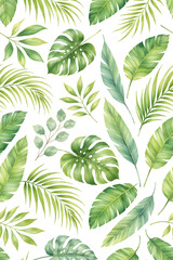 Watercolor Tropical Leaves Seamless Pattern Background
