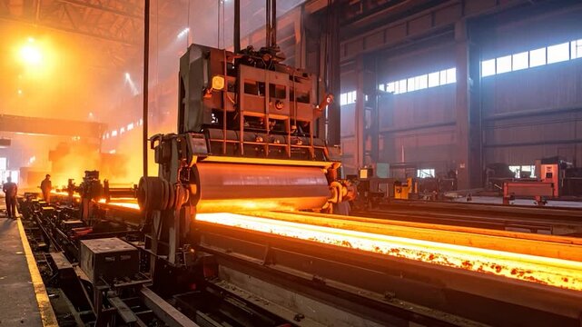 Molten steel being processed in a large industrial factory