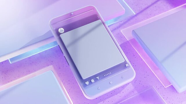 3d render of scrolling page on social media on mobile with jumping heart icon, looping animation concept for Social media and marketing