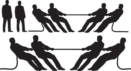 Black Solid Managers Tug of War Silhouettes Set of Six on White Background © Dreamfly