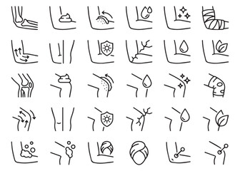 Fototapeta premium Orthopedic and joint health icons showing elbow and knee treatment procedures