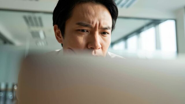 emotional intelligence leader business meeting concept. Man in white shirt focused on laptop