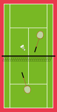 Badminton Arena, Doubles Match Court with Shuttlecock