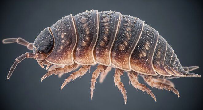 Detailed Macro Capture of a Terrestrial Isopod Emphasizing its Segmented Exoskeleton and Delicate