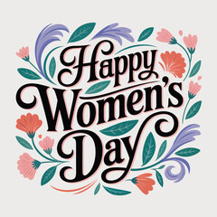 Obraz premium Happy Womens Day floral with green leaves and pink flowers