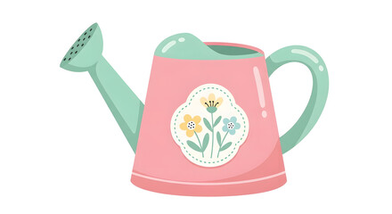 Pastel Watering Can with Floral Pattern Illustration