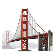 Obraz premium Golden Gate Bridge iconic San Francisco landmark in stunning illustration