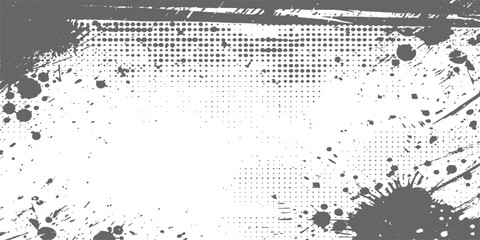 An abstract black ink splatter grunge background featuring vintage paint textures and a vector frame design with an artistic splash border and empty space for text © DreamLoom