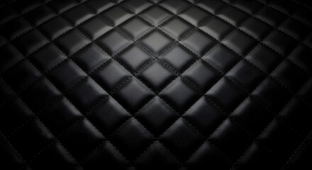 Fototapeta premium Black quilted leather texture background with luxury upholstery pattern, premium padded material surface, elegant fashion backdrop with realistic soft leather detail and studio lighting