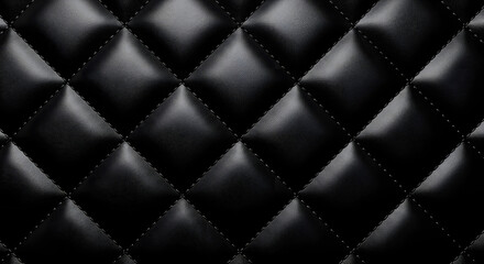 Fototapeta premium Black quilted leather texture background with luxury upholstery pattern, premium padded material surface, elegant fashion backdrop with realistic soft leather detail and studio lighting