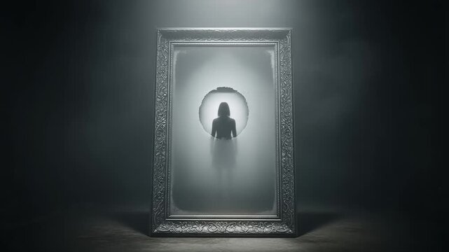 Mysterious Figure Approaches Doorway in Dark Room.