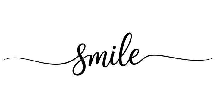 Handwritten word smile in elegant black cursive calligraphy on a white background Vector, illustration