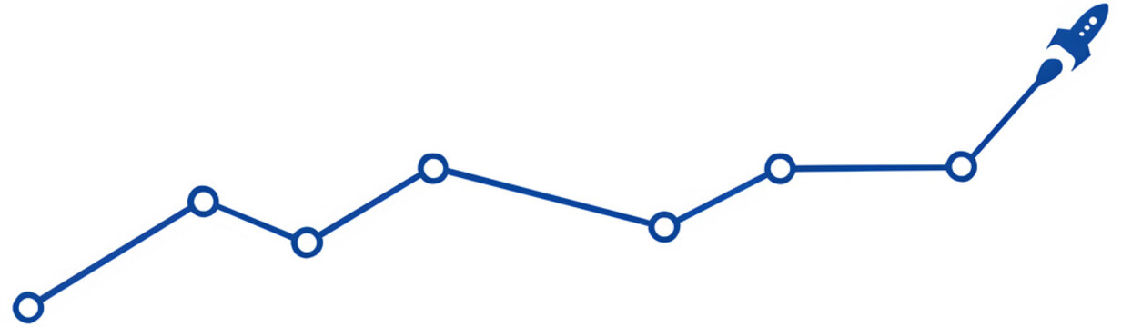 Business growth chart with rocket, isolated on transparent background