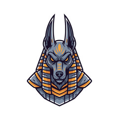 Powerful Anubis Egyptian God Vector Illustration. Ancient Mythology Jackal Deity with Nemes Headdress - Esport Mascot Design.