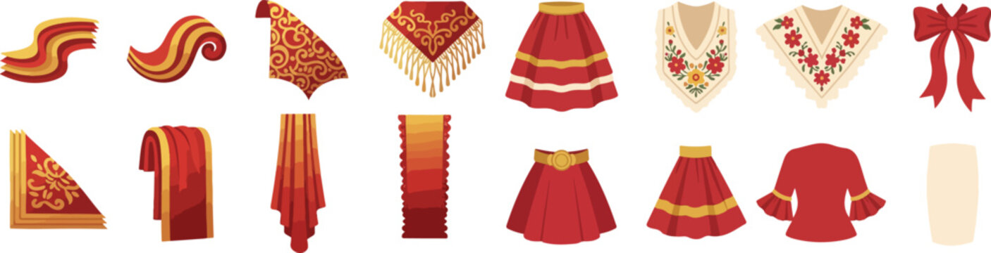 Traditional Spanish Fallas Festival Clothing and Folk Costume Elements Set