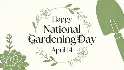 Hand drawn green plant garlands paired with succulent and gardening shovel elements represent gardening life, natural healing, and the promotion scene of National Horticultural Day.
