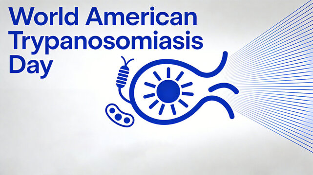 Minimalist blue trypanosoma creative icon paired with line decorative elements, promoting disease education, health awareness, and World Trypanosoma Day in the Americas.
