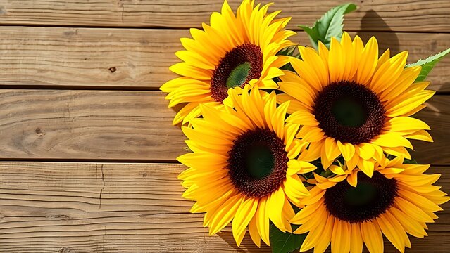 centerfold. Sunflower arrangement on rustic wooden surface with warm yellow tones and natural side lighting. gardening catalogs, home-decor guides, designed for home decor and floral branding.
