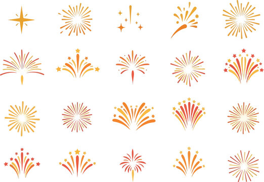 Colorful Fireworks Icons Set for Las Fallas Festival and Spring Celebration