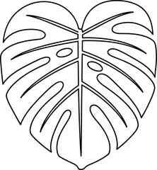 Minimalist black and white outline of a Monstera leaf in a heart shape perfect for tropical nature-themed designs and romantic concepts © Zohaib