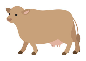 ジャージー牛 斜めを向いて歩くポーズのかわいいベクターイラスト