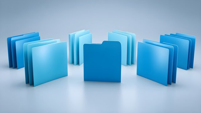 Multiple Glowing Neon Digital Folders Arranged On A Dark Grid Surface
