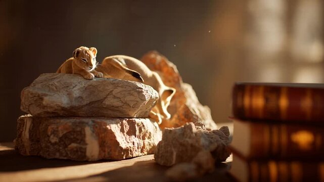 Stack of Ancient Stone Tablets on Wooden Surface with Sunlight