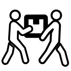 men holding box together