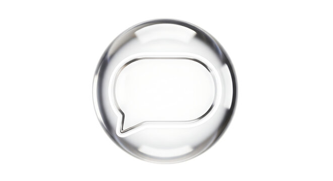 Speech bubble icon on a shiny silver button isolated on transparent background