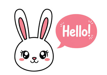 Obraz premium A cute cartoon bunny says hello on a black backgroundraced