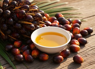 Fresh purple grapes and golden olive oil in rustic wooden bowl on table