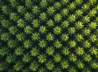 Aerial view of dense green bamboo forest with sunlight filtering through leaves