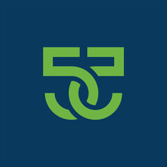 Obraz premium this image is a flat logo of initial number 55 connected in juxtaposition in green color that looks good on a dark green background