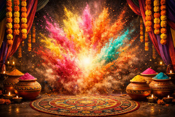 Vibrant Gulal Powder Burst Background