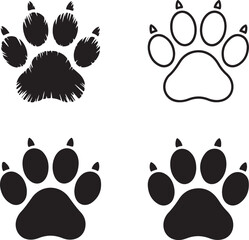 Fototapeta premium A set of dog's paws. Black traces in different styles. Isolated on white background. Silhouettes of paws