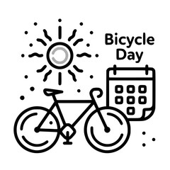Obraz premium Bicycle Day Typography Badge with Sun and Calendar Icon