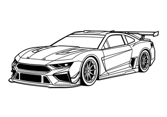 Fototapeta premium Modern sports car illustration with sleek design and racing features. Coloring page. drawing illustration
