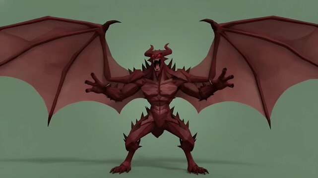 Imposing Red Demon with Large Wings and Horns in Pixel Art Style Fantasy Creature